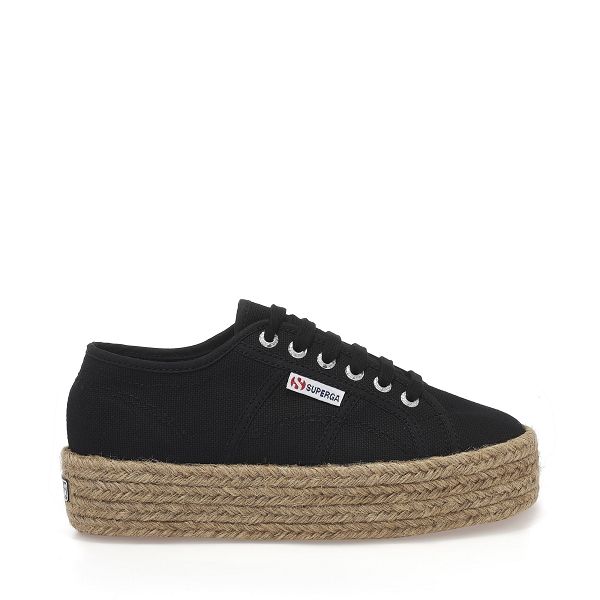 Superga 2790 Rope Black Platform Sneakers - Women's Sneakers USA | US8015771